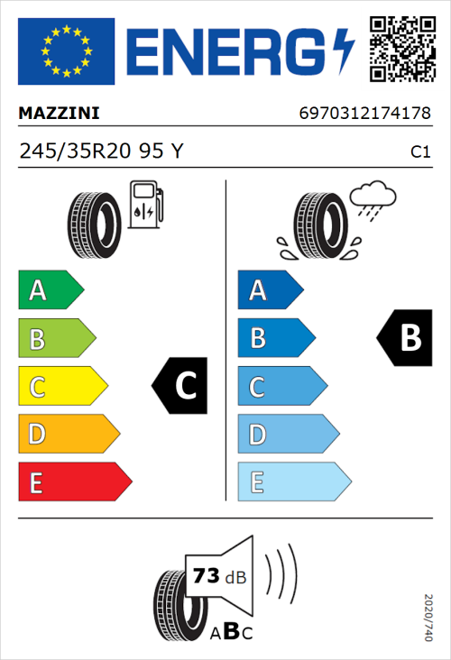 Tyre Label for Mazzini Eco 602 245/35R20 95Y