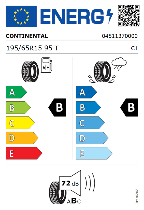 Tyre Label for Continental ContiVanContact 200 195/65R15 95T